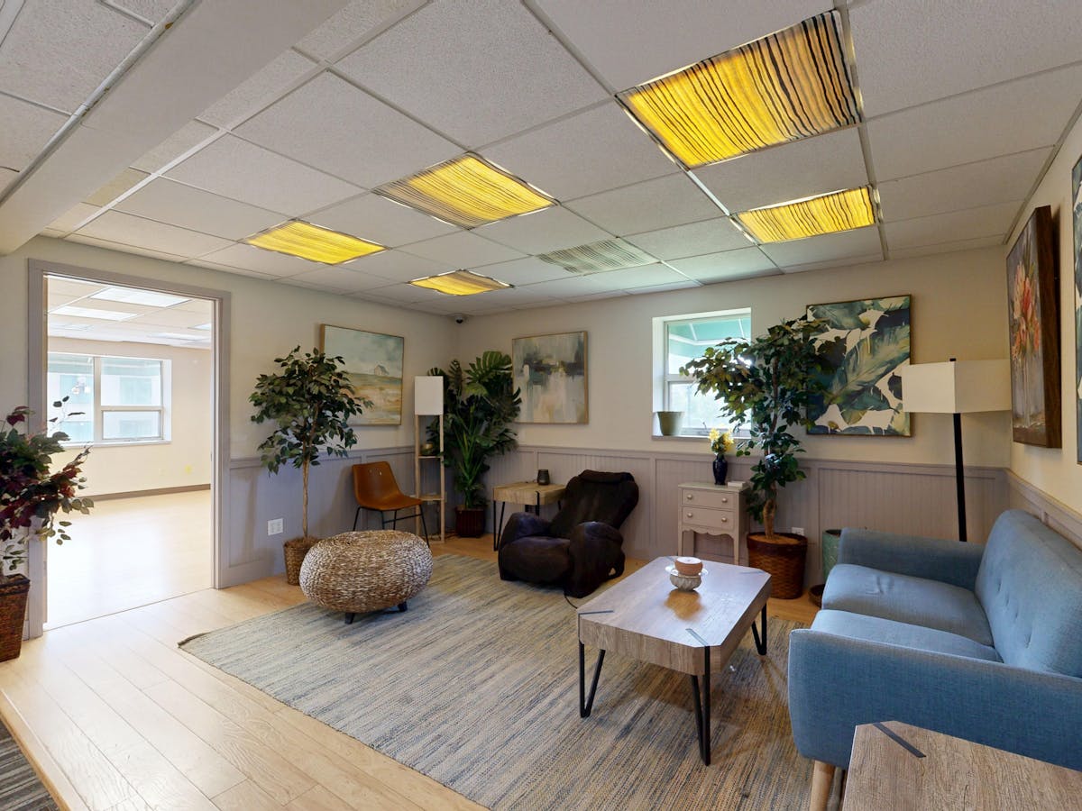 A calm, welcoming therapy space with natural light and plants